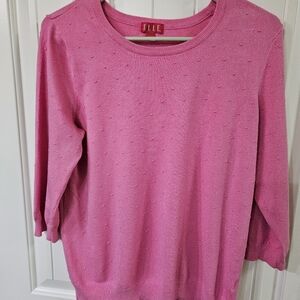 Elle Solid Pink Round Neck Sweater Elbow Length Sleeves